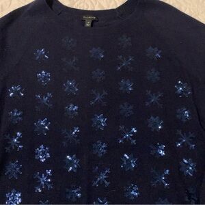 Talbots Dark Blue Sweater with Sparkling Snowflakes